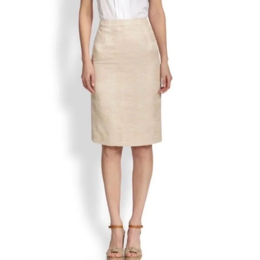 Tory Burch Ivory Textured Midi Pencil Skirt